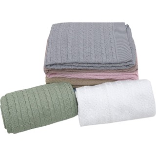 Manta Mantinha Bebê tricot Várias Cores Menina Menino Baby 100% Algodão Luxo Verde Azul Rosa Branco Cinza Rosê Gold