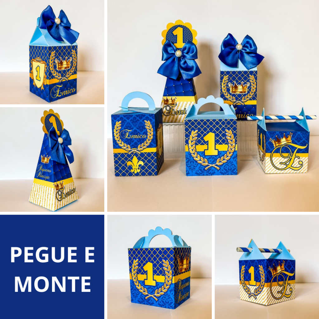 Detalhes do Kit de Caixinhas Personalizadas Realeza Menino | Pegue e Monte