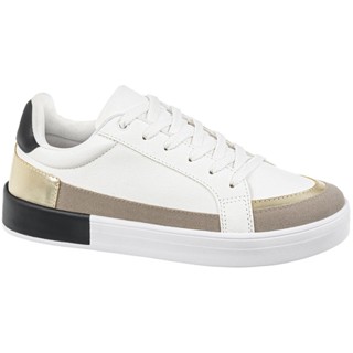 Tênis Branco Flatform Amarração Off Preto Dourado Casual Gigil