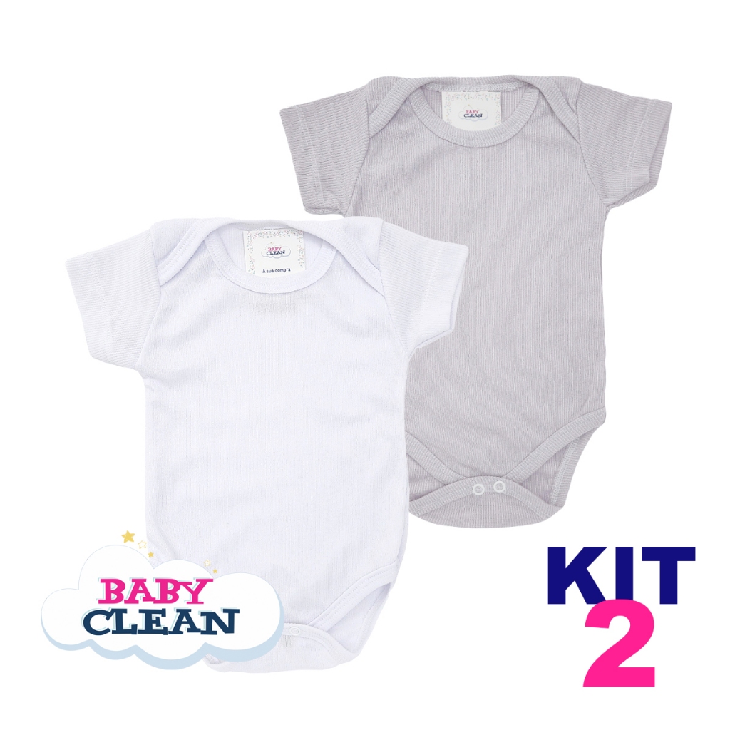 Kit Bebê 2 Body Manga Curta Canelado Menino Menina Roupas de Bebê