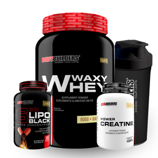 Kit Waxy Whey 900g + Power Creatina 100g + 6 Six Lipo Black 60 Cáps + Coqueteleira - Bodybuilders em Oferta na Shopee