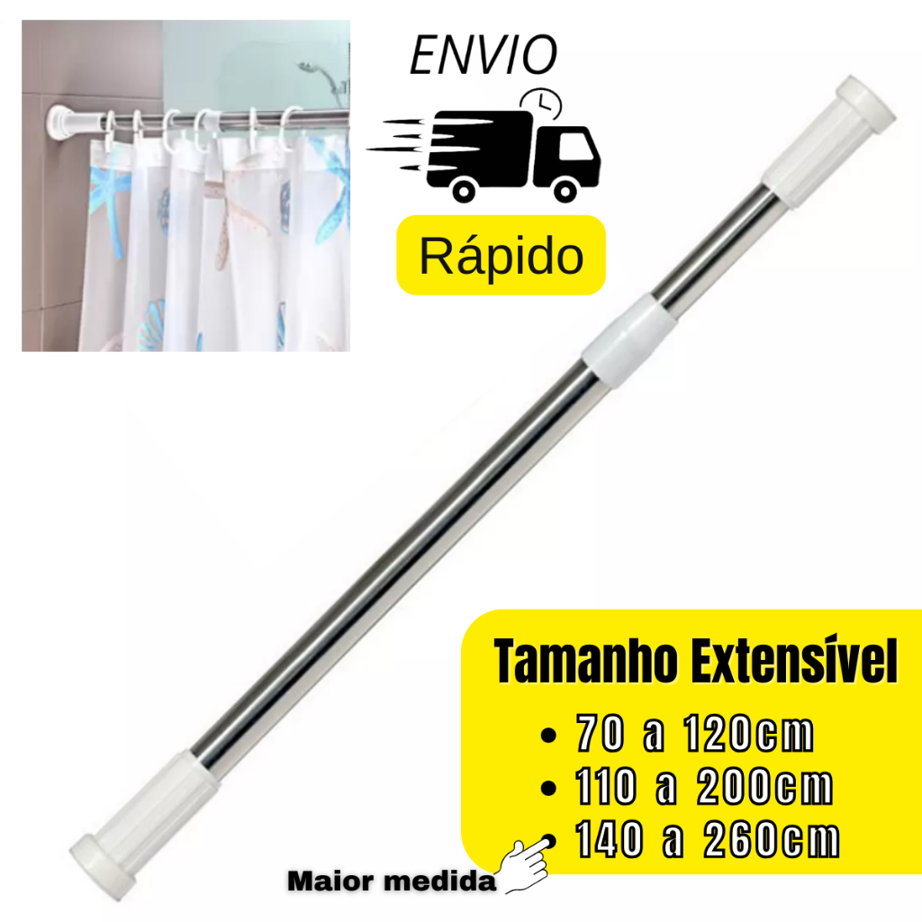 Porta Cortina Multiuso Box Varão Para Banheiro Extensível Universal