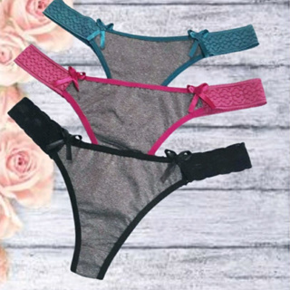 Kit 3 Calcinhas Tanga Feminina com Renda | Lingerie Confortável e Sexy com Forro em Algodão em Oferta na Shopee