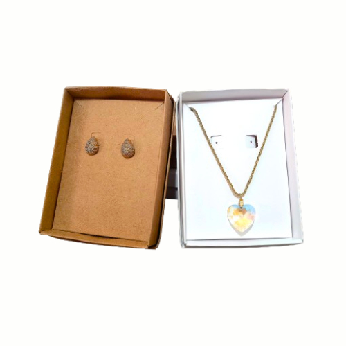 Caixinha Para Joias Bijuterias Semi Joias Papel Cor Kraft e Branco Com Berço [Corrente e Brinco] 100 Un