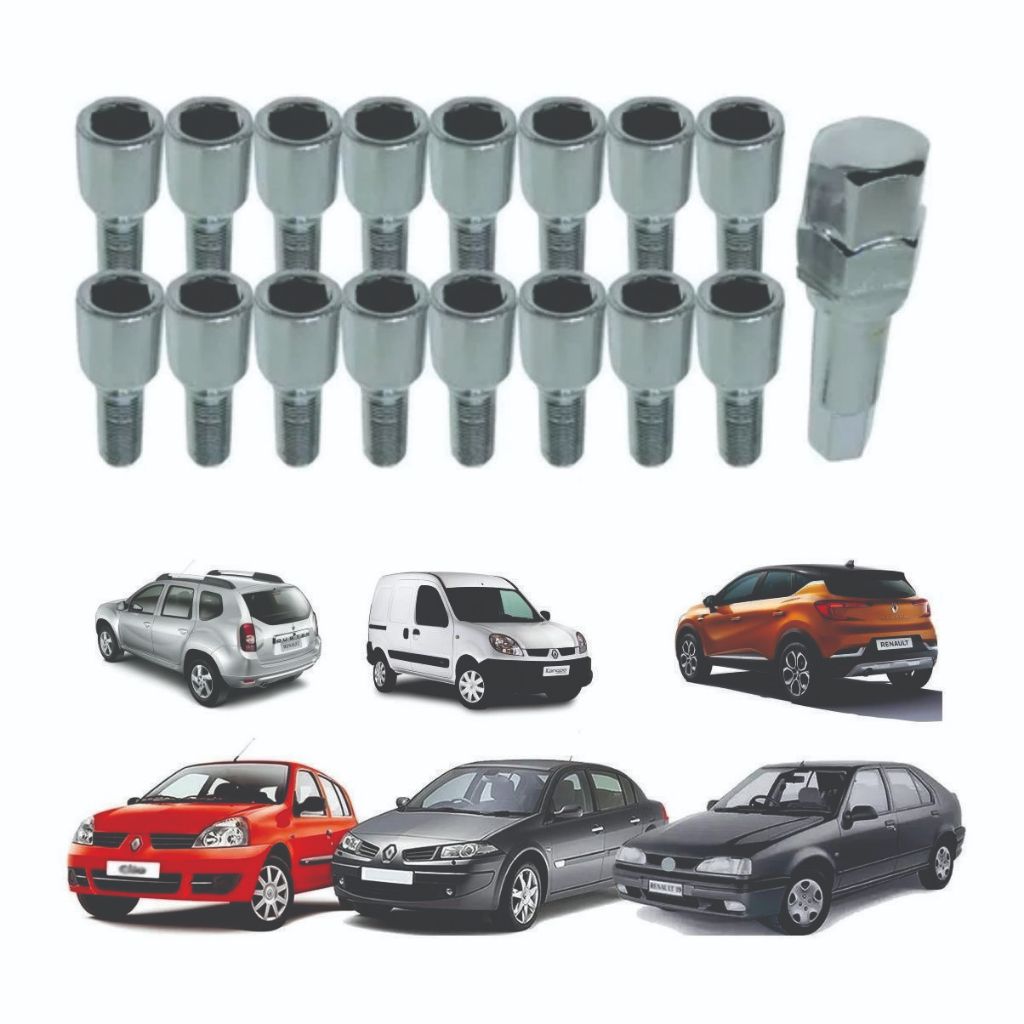 Kit 16 Parafuso + Chave  Allen Mult. Roda Esportiva Montana Astra Vectra Corsa Prisma Clio Sandero Duster Orock M12X1,5