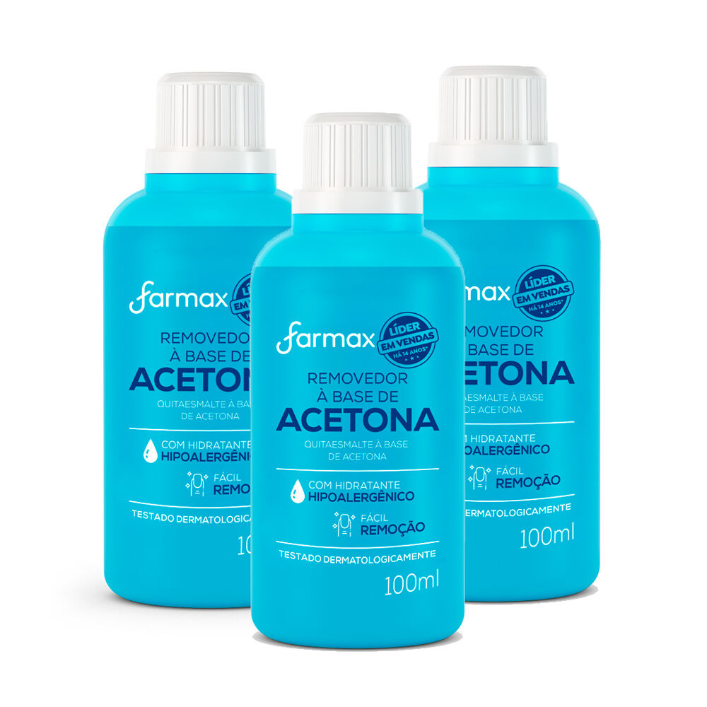 Kit 3 Removedor de Esmaltes Acetona Farmax 100ml cada