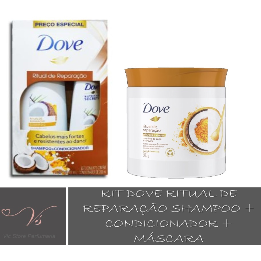 Kit Dove Ritual de Reparação 03 itens (Shampoo 400ml + Condicionador 200ml + Máscara de Tr...