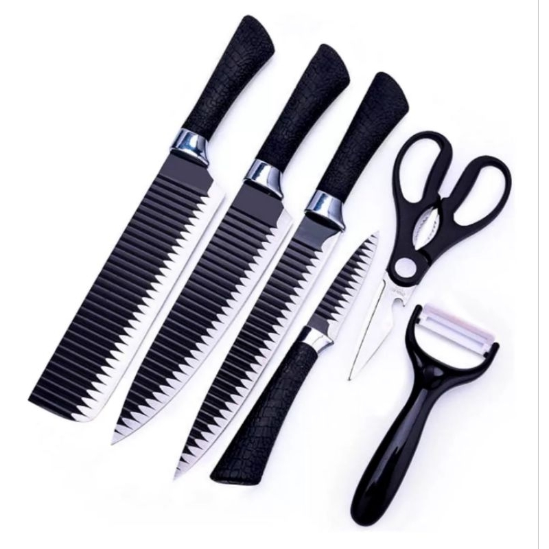 jogo de facas 6 peças aço inox profissional cozinha e churrasco 430+pp