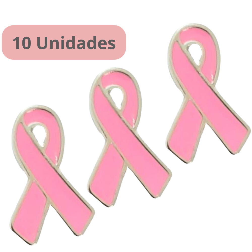 Laço Pin Broche Boton ( 10 Unidades) Campanha Outubro Rosa Conscientização da Prevenção de Câncer de Mama