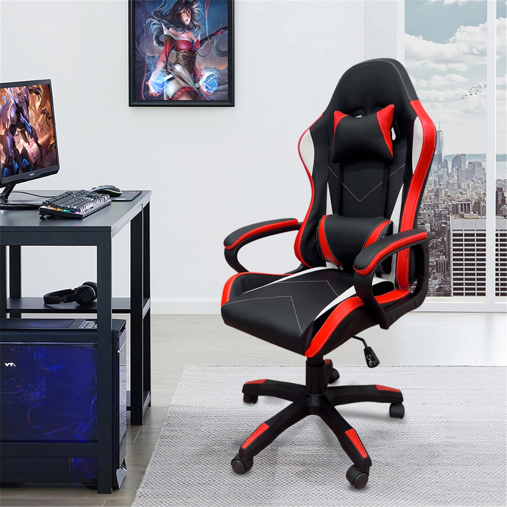 Cadeira Gamer Reclinável Com Almofadas para Lombar e Pescoço Preto/Vermelho