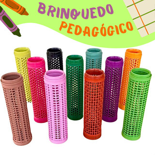 12 Cilindro Plastico Vazado Pedagógico Cilindro brinquedo tubetes bobs