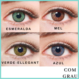 Lente de Contato Colorida Natural Vision Anual Com Grau Miopia 2 Lentes (1 Par) + Estojo 19 Cores