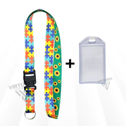 Kit Cordão Autista Autismo Pescoço Fecho Engate Rápido + Porta Cartão Crachá