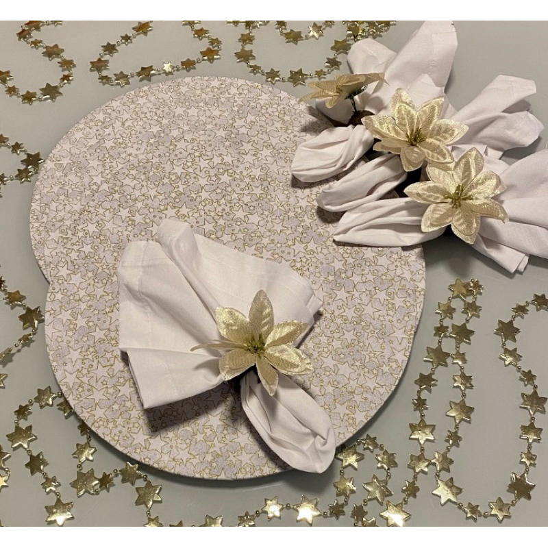 kit de mesa posta Ano Novo , 6 lugares, com sousplat, guardanapo branco e porta guardanapos dourado
