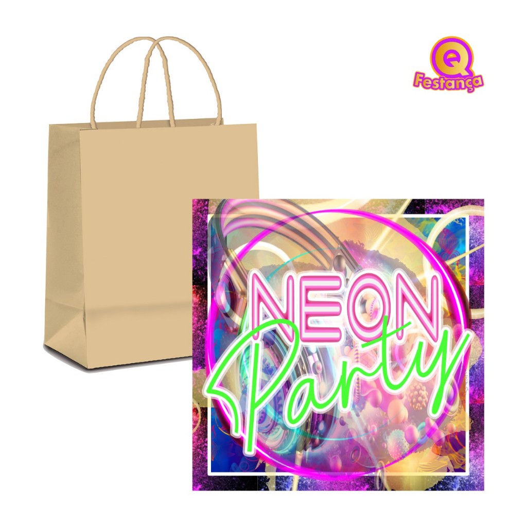 Adesivos para Sacolinha Balada Neon - Pronto para ser Aplicado, Decoração de Festa de Aniversário Neon, Kit Balada