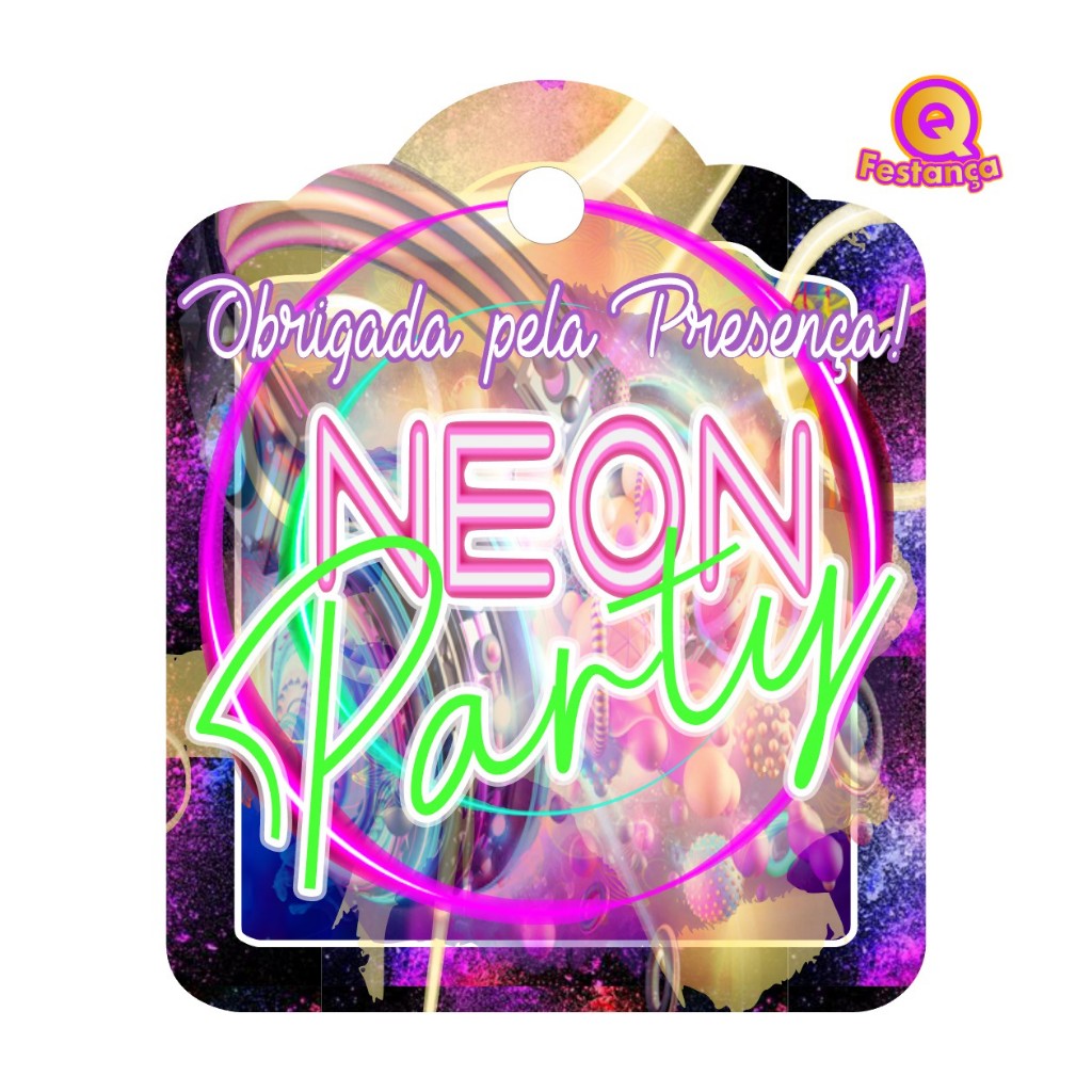Tags de Agradecimento para Lembrancinhas Balada Neon - Decoração de Festa de Aniversário Tema de Festa Neon, Kit Balada, Kit Neon.