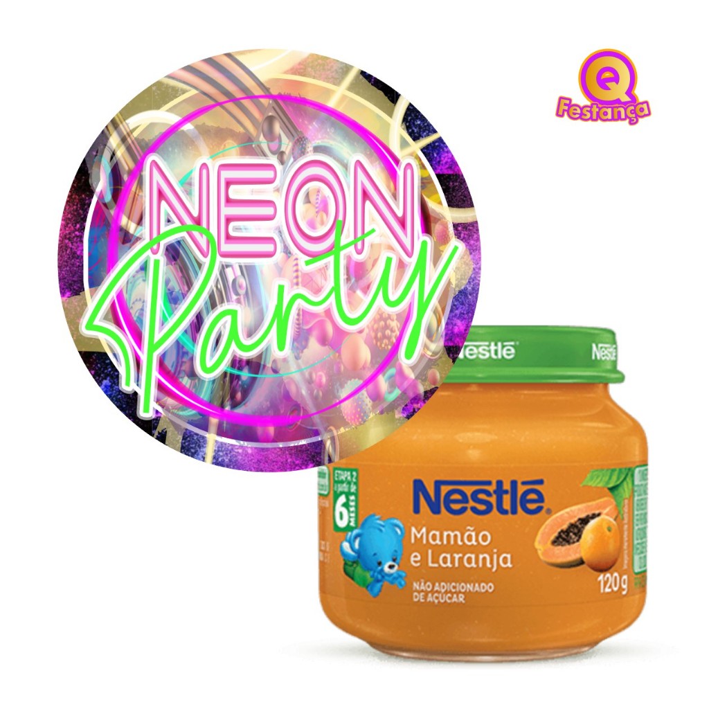 Adesivos para Tampa Papinha 5cm Balada Neon - Pronto para Aplicação, Decoração de Festa de Aniversário Tema de Festa Neon, Kit Balada, Kit Neon.