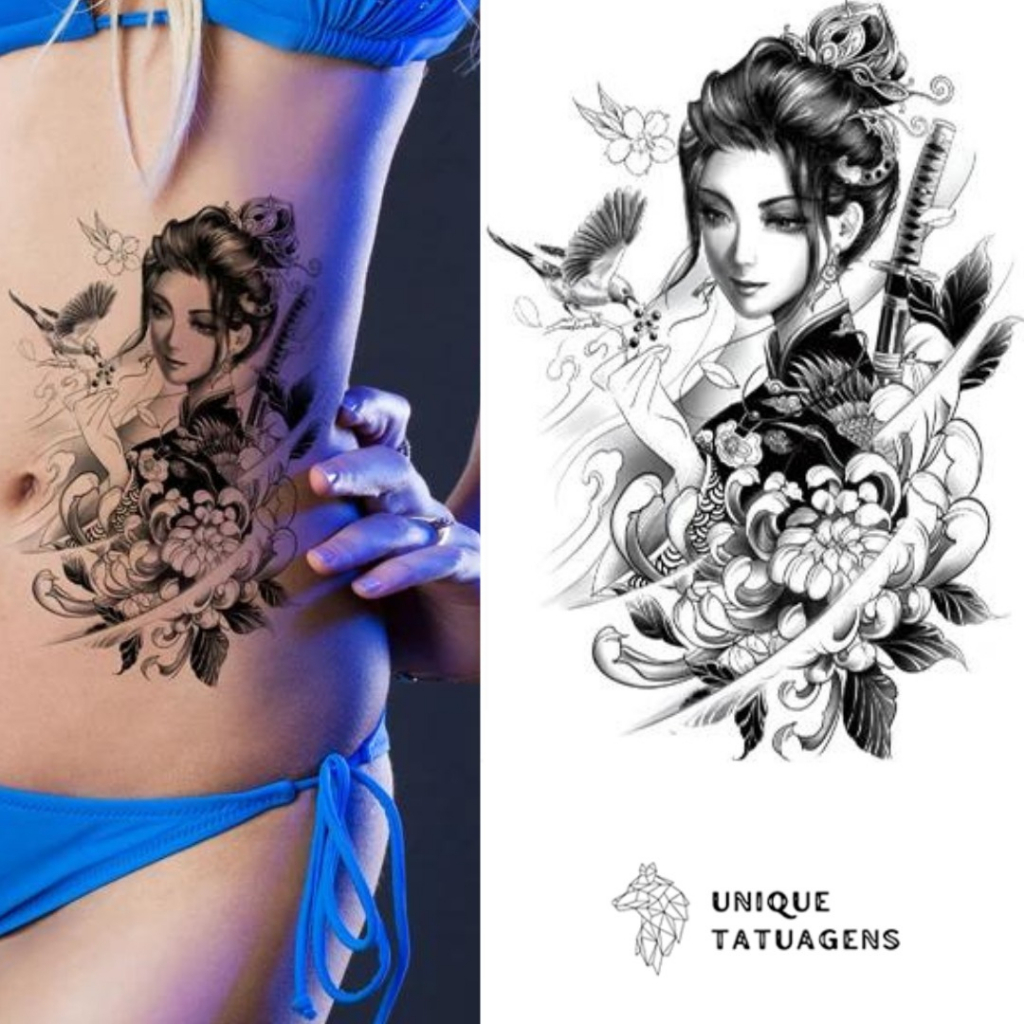 Tatuagem Falsa Feminina Temporária - Gueixa