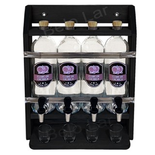 Pingometro Porta 4 Garrafas Dosador de Bebidas Pinga Cachaça Rustico Decoração