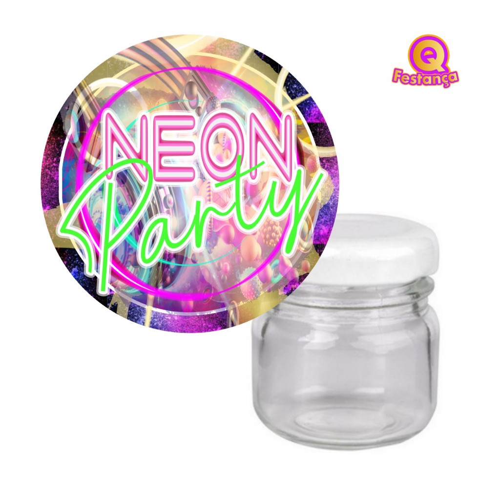 Adesivos Tampa para Potinho 40ml Balada Neon - Decoração de Festa de Aniversário Tema de Festa Neon, Kit Balada, Kit Neon.