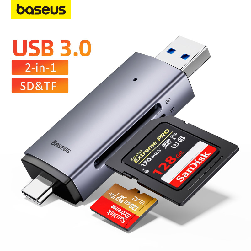 Leitor De Cartão Baseus Usb 3.0 Tipo C Para Micro SD TF De Memória 2 Em 1 PC Laptop Acessório