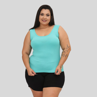 Blusa Regata Plus Size Canelada Alça Grossa Alexia