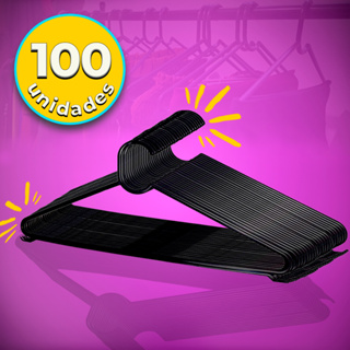 Conjunto Com 100 Cabides Reforçados Adulto cor Preto em Oferta na Shopee