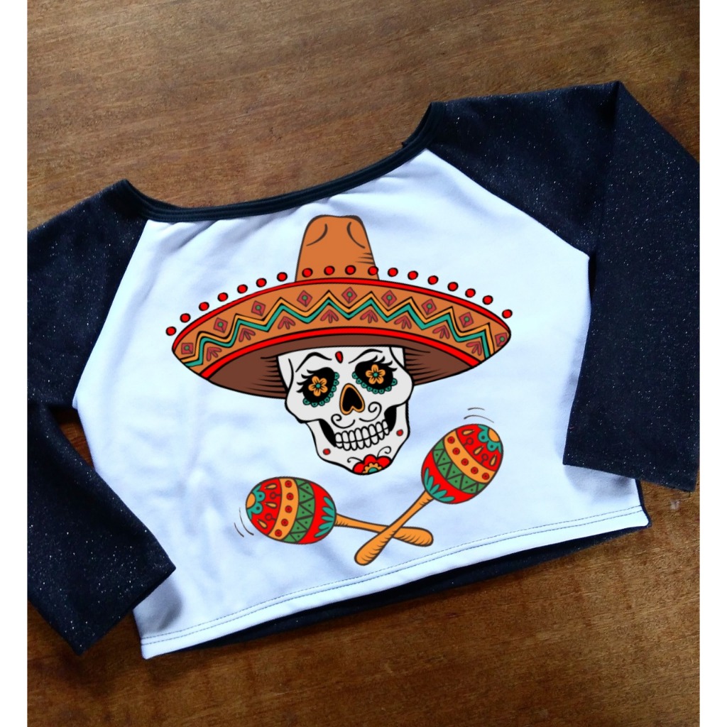 Cropped de Caveira Mexicana - Moletom Feminino