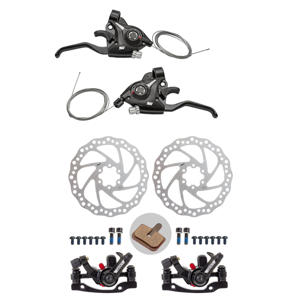 Kit Freio A Disco Bicicleta Bike Com Passador De Marcha 21V Aro 24 26 29 Mtb