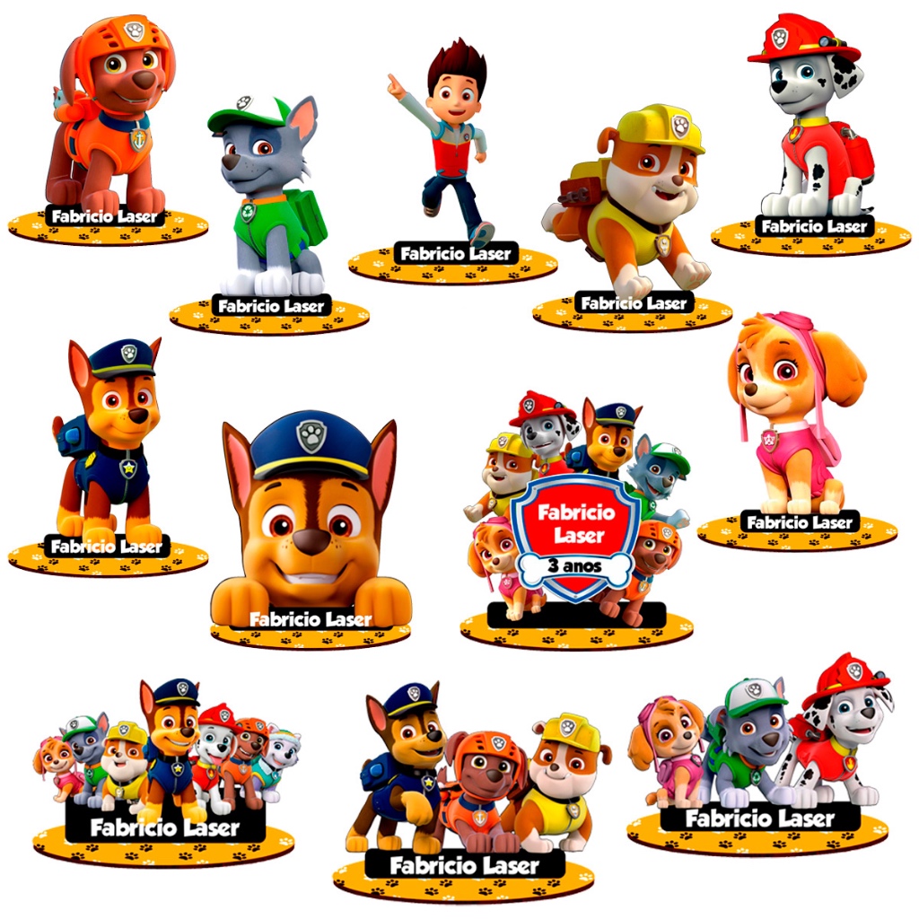 Centro De Mesa Patrulha Canina Personalizado Nome Idade 10cm Lembrancinha Display Festa Decoração em Oferta na Shopee