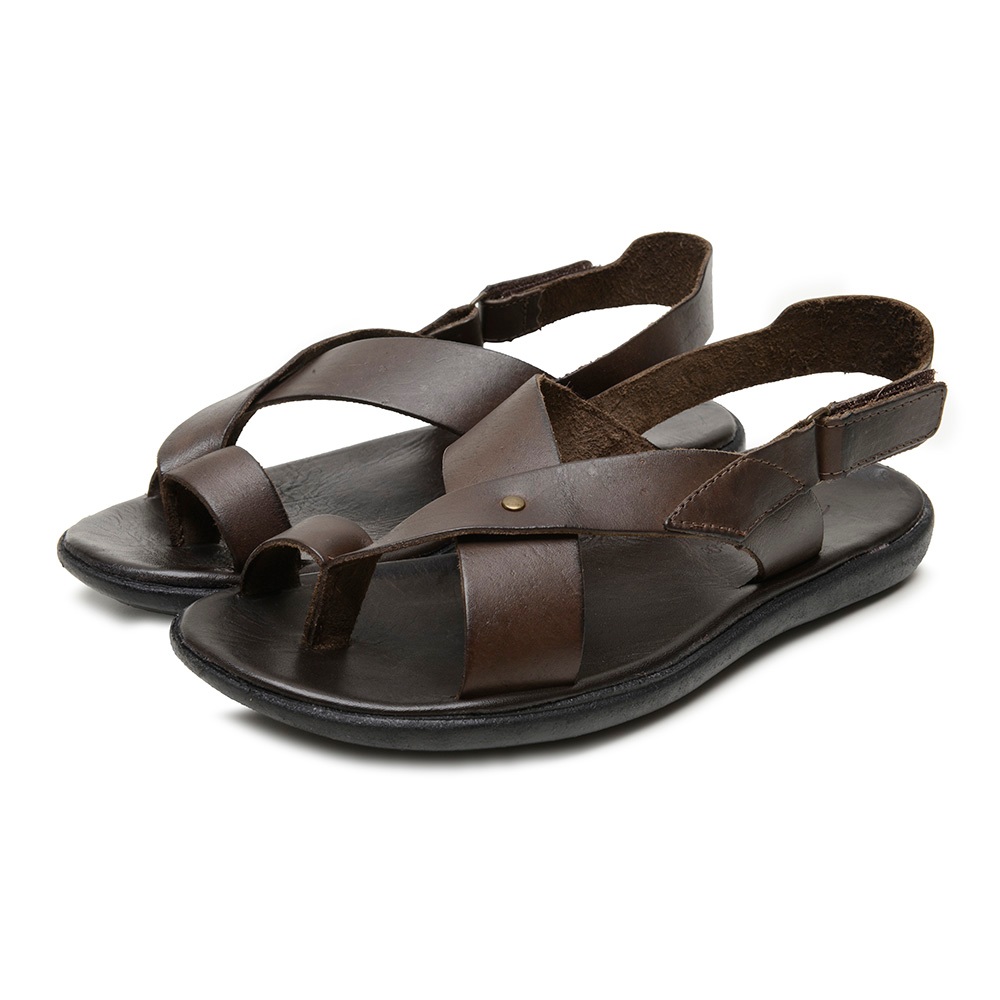 Sandália Masculina Confortável Estilosa Em Couro Legitimo Anatômica Gladiadora Anti-Stress