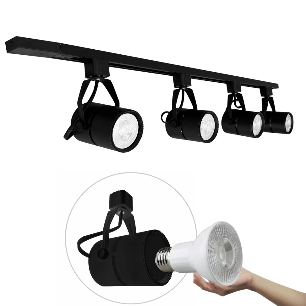 Trilho Eletrificado 1 Metro +  Spots Para PAR20 com Lâmpada em Oferta na Shopee
