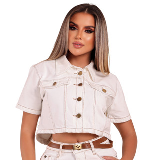 Jaqueta Jeans Feminina OffWhite Chique e Elegante