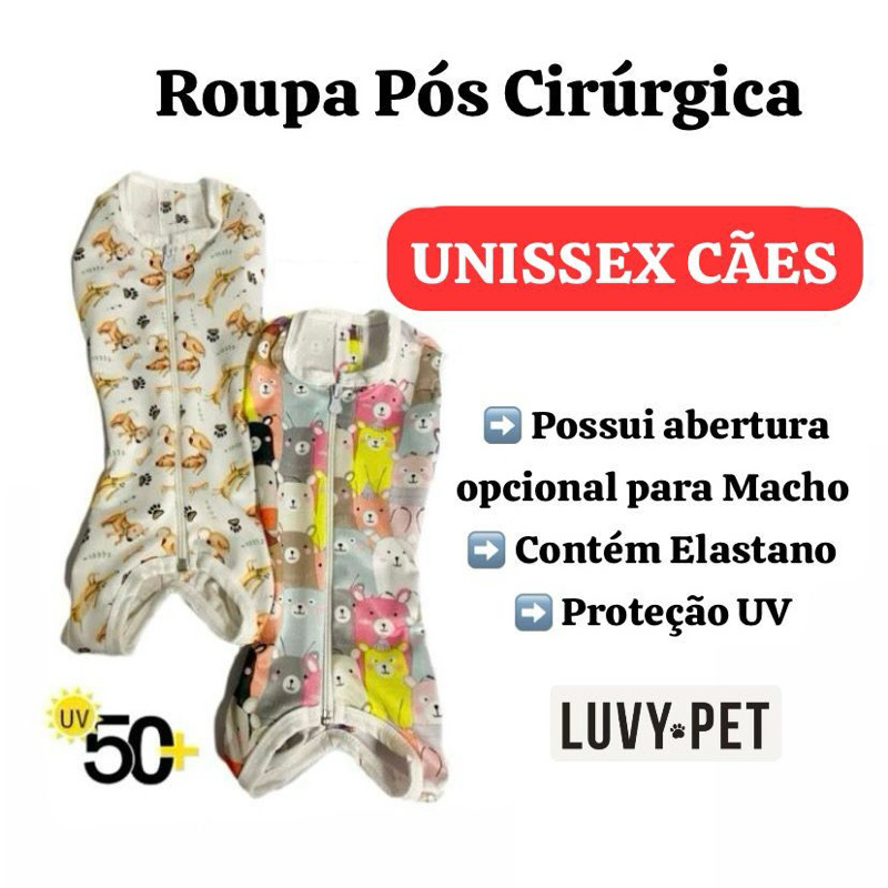 Roupa Pós Cirúrgica Unissex Castração Cães com Proteção UV