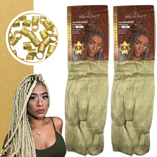 Kit 2 Cabelo Jumbo Jumbão Tranças Box Braids African Beauty 400 gramas + Anéis