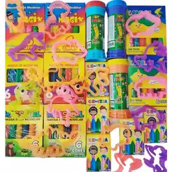 20 Caixinha Massinha Modelar + 20 Bolha Sabão+10 Mini Giz +30 Cortador Kit Festa Lembrancinha Prenda