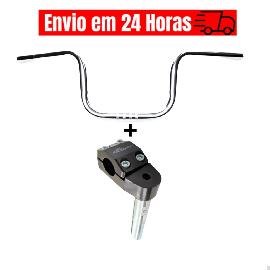 Guidão Tipo Cg Motoboy Bike Cromado C/ Suporte Frontal Mesa