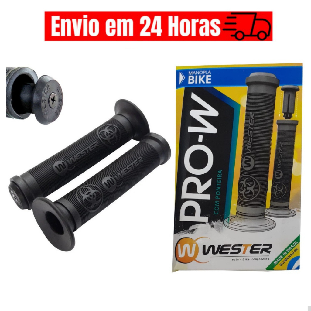 Manopla de Bicicleta Punho Pro-W Com Ponteira Preto Wester Bike Luva Preta Par em Oferta na Shopee