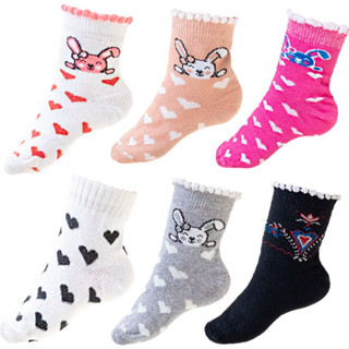 Kit Com 6 Pares De Meias Femininas Infantis Coloridas Várias Estampas