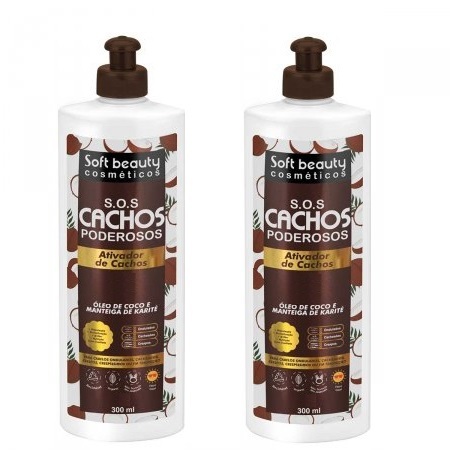 KIT COM 2 ATIVADOR DE CACHOS SOFT BEAUTY S.O.S CACHOS PODEROSOS 300ML
