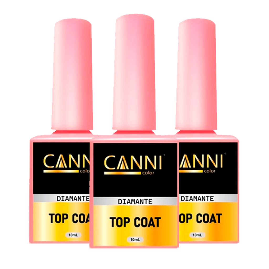 Kit 3 top coat diamante 10ml canni color brilho durabilidade unhas