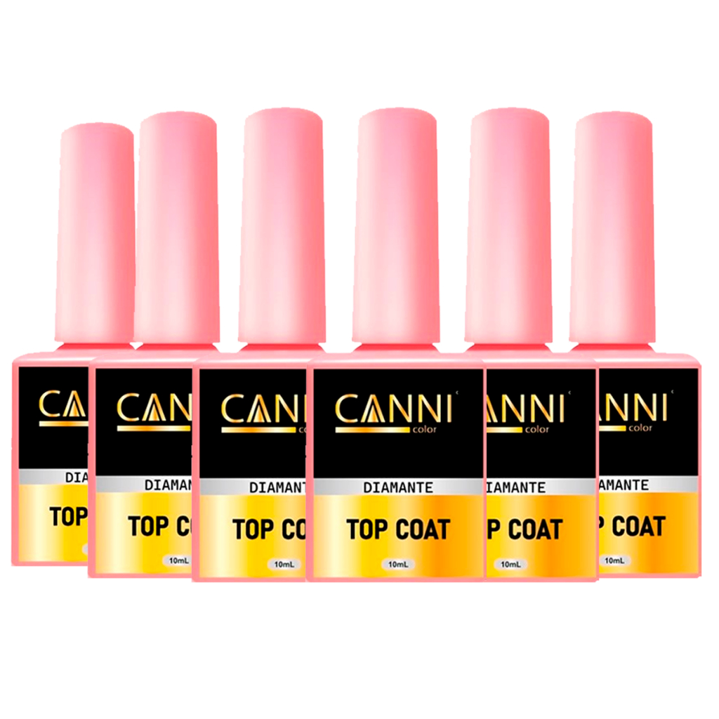 Kit 6 top coat diamante 10ml canni color brilho durabilidade unhas