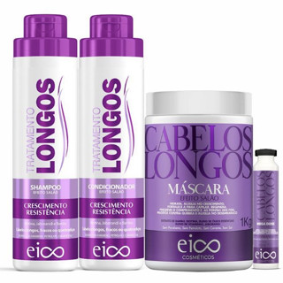 Kit Eico Cabelos Longos Crescimento Fortalecimento Shampoo e Condicionador 800ml + Máscara Hidratação 1kg + Megadose
