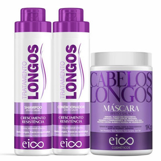 Kit Eico Cabelos Longos Shampoo e Condicionador Crescimento Fortalecimento 800ml + Máscara Hidratação Sem Sal 1kg