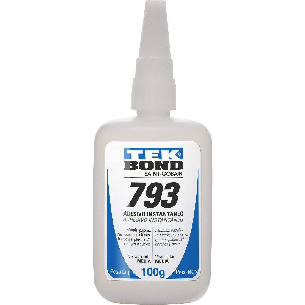 COLA TEKBOND ADESIVO INSTANTANEO 793 ou 200 100G Metal Madeira Porcelana Borracha Cortiça Papel Acrigel Unhas Postiça