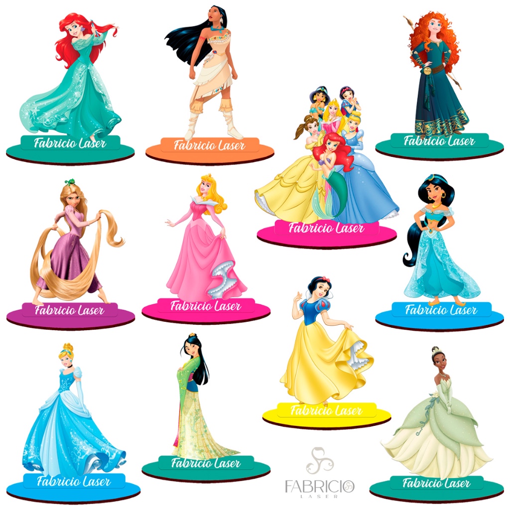 Centro De Mesa Princesas Personalizado Nome e Idade 10 cm Lembrancinha Aniversário Totem Display