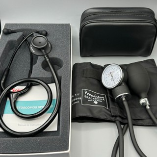 Kit Acadêmico Estetoscópio Spirit Pro-Lite Black Edition + Esfigmomanômetro Aparelho de Pressão Premium