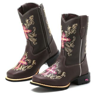 Botinha Texana Botina Infantil Feminina Com Ziper Country Bico Quadrado Bordada Cruz