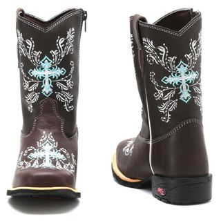 Bota Infantil Texana Cruz Botinha Feminina Com Ziper Moda Country Bico Quadrado Bordada Cano Medio