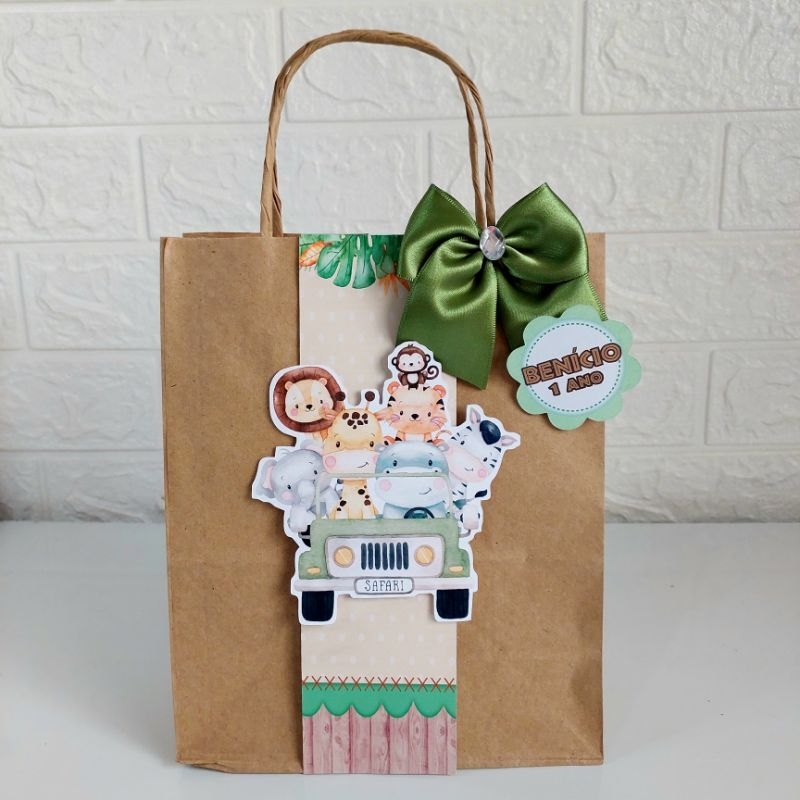 Sacolinha Surpresa Kraft tema Safari Baby / Safari Aquarela (Fazemos qualquer tema) LEMBRANCINHAS SAFARI PERSONALIZADOS SAFARI